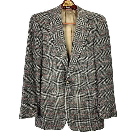 Vintage Nordstrom Camel Hair Black Red Plaid Blazer Suit Sport Coat 38 x 30